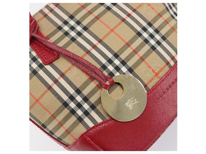 BURBERRY Nova Check Handtasche Canvas Beige Red Auth 199497A Rot - Ansicht 17