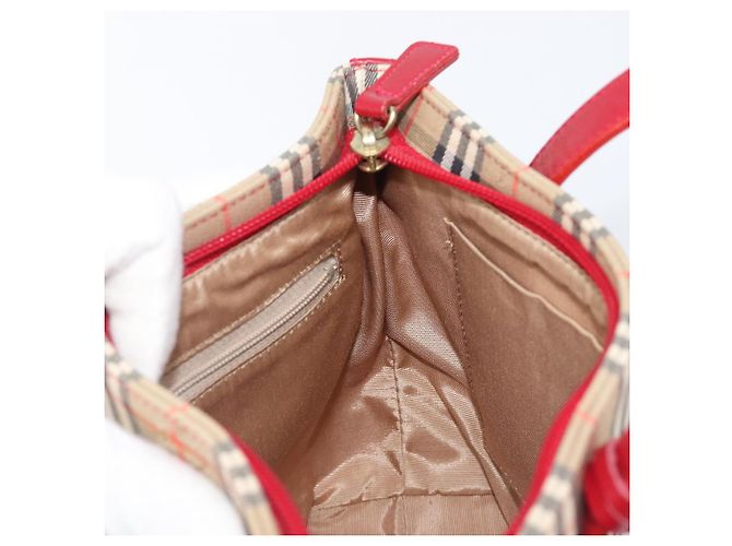 BURBERRY Nova Check Handtasche Canvas Beige Red Auth 199497A Rot - Ansicht 18