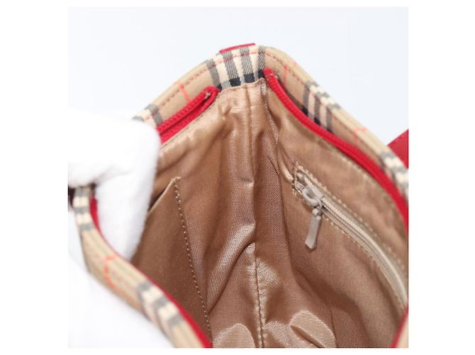 BURBERRY Nova Check Handtasche Canvas Beige Red Auth 199497A Rot - Ansicht 19