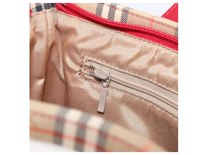 BURBERRY Nova Check Handtasche Canvas Beige Red Auth 199497A Rot - Ansicht 20