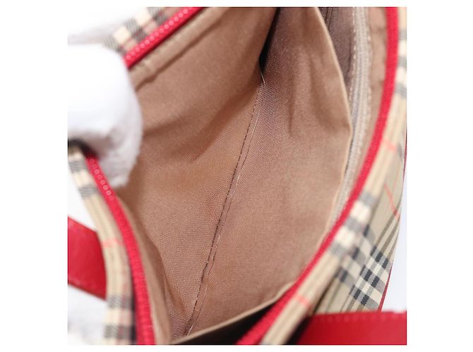 BURBERRY Nova Check Handtasche Canvas Beige Red Auth 199497A Rot - Ansicht 22