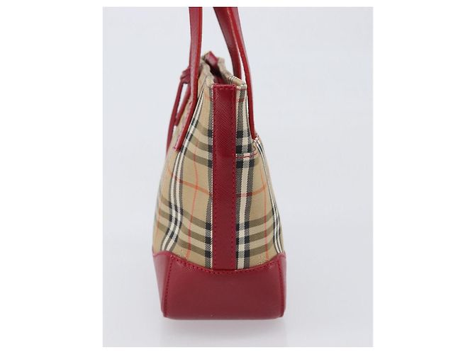 BURBERRY Nova Check Handtasche Canvas Beige Red Auth 199497A Rot - Ansicht 3