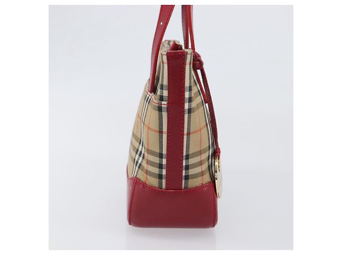 BURBERRY Nova Check Handtasche Canvas Beige Red Auth 199497A Rot - Ansicht 4
