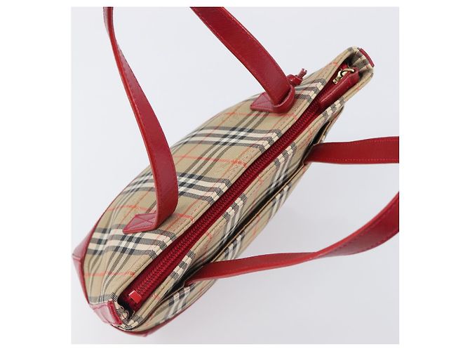 BURBERRY Nova Check Handtasche Canvas Beige Red Auth 199497A Rot - Ansicht 6