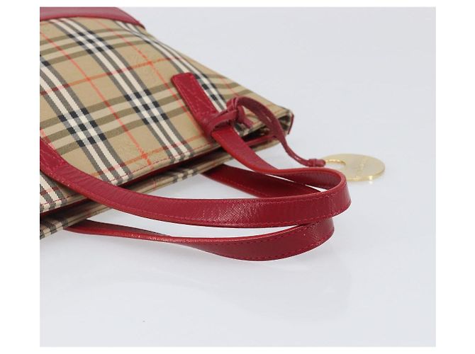 BURBERRY Nova Check Handtasche Canvas Beige Red Auth 199497A Rot - Ansicht 7