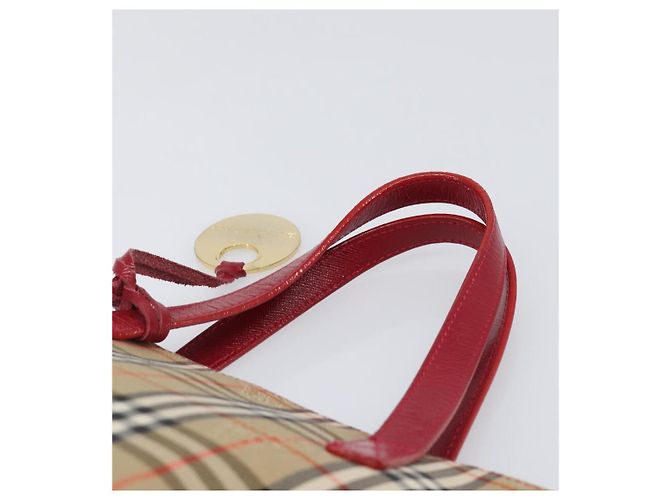 BURBERRY Nova Check Handtasche Canvas Beige Red Auth 199497A Rot - Ansicht 8