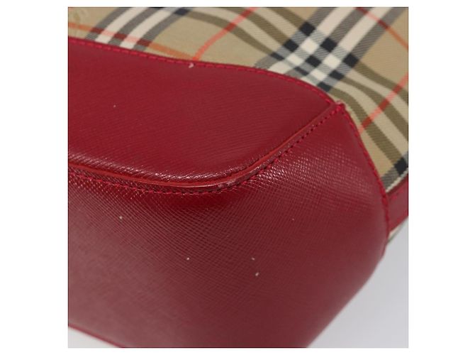 BURBERRY Nova Check Handtasche Canvas Beige Red Auth 199497A Rot - Ansicht 9