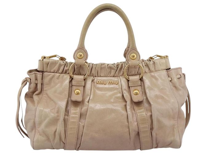 Borsa a mano Miu Miu Vitello Lux Leather 2way Beige Gold Auth 201979A D'oro - vista 13