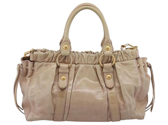 Borsa a mano Miu Miu Vitello Lux Leather 2way Beige Gold Auth 201979A D'oro - vista 2