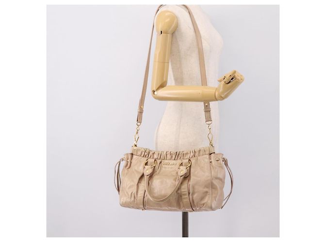 Borsa a mano Miu Miu Vitello Lux Leather 2way Beige Gold Auth 201979A D'oro - vista 23