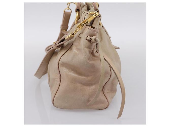 Borsa a mano Miu Miu Vitello Lux Leather 2way Beige Gold Auth 201979A D'oro - vista 4