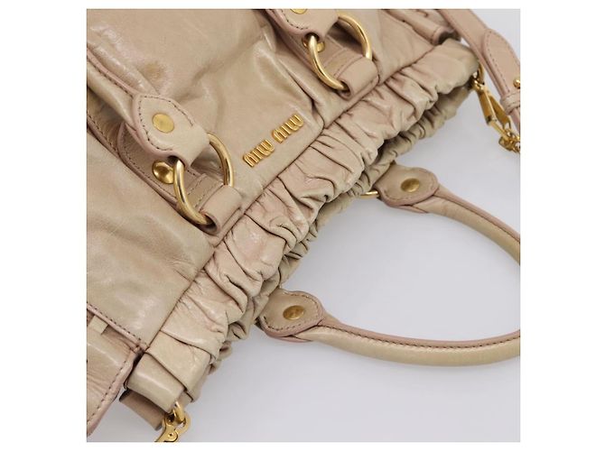 Borsa a mano Miu Miu Vitello Lux Leather 2way Beige Gold Auth 201979A D'oro - vista 6