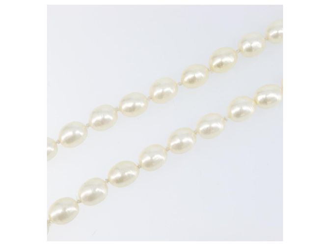 Collar de perlas CHANEL metal Gold White CC Auth bs37053V Blanco Dorado - vista 12