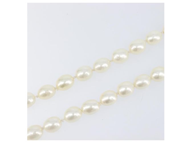 Collar de perlas CHANEL metal Gold White CC Auth bs37053V Blanco Dorado - vista 13