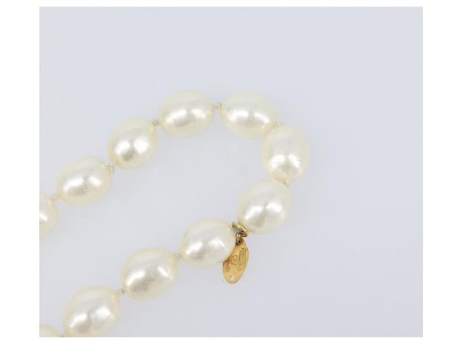 Collar de perlas CHANEL metal Gold White CC Auth bs37053V Blanco Dorado - vista 16