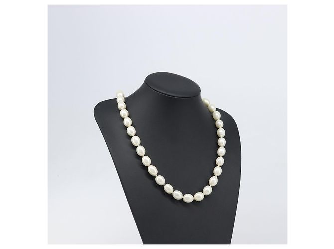 Collar de perlas CHANEL metal Gold White CC Auth bs37053V Blanco Dorado - vista 18