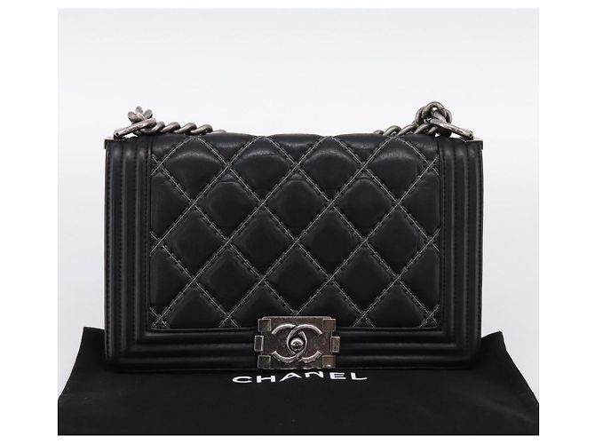 Borsa a catena CHANEL Boy Chanel Matelasse in pelle di vitello nera argento CC Auth 199543M Nero - vista 12