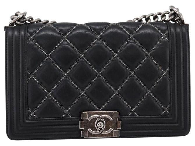 Borsa a catena CHANEL Boy Chanel Matelasse in pelle di vitello nera argento CC Auth 199543M Nero - vista 13