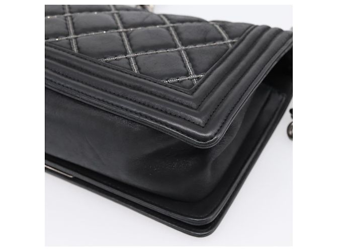 Borsa a catena CHANEL Boy Chanel Matelasse in pelle di vitello nera argento CC Auth 199543M Nero - vista 15