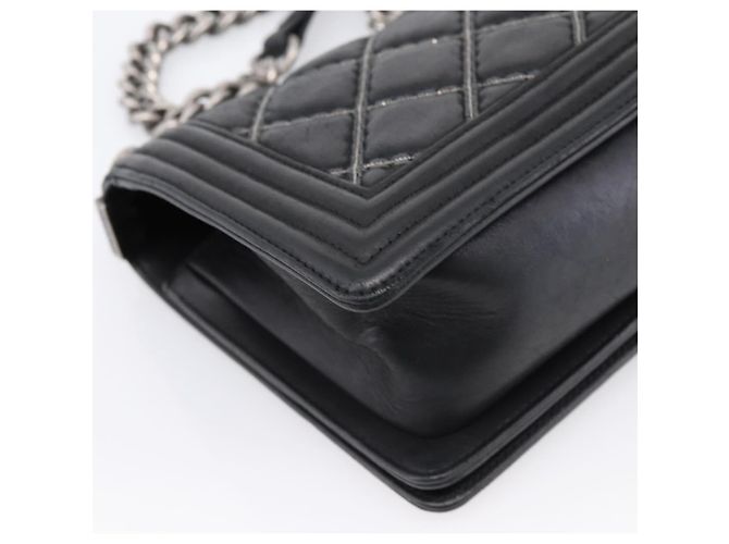 Borsa a catena CHANEL Boy Chanel Matelasse in pelle di vitello nera argento CC Auth 199543M Nero - vista 16