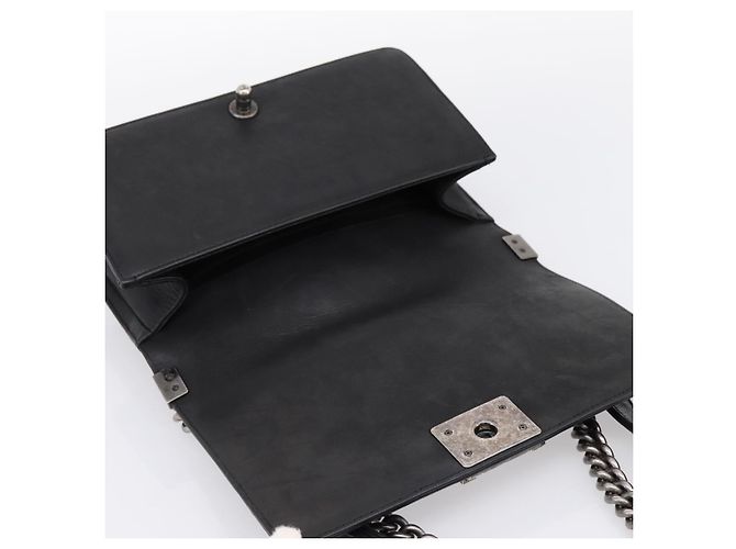 Borsa a catena CHANEL Boy Chanel Matelasse in pelle di vitello nera argento CC Auth 199543M Nero - vista 17