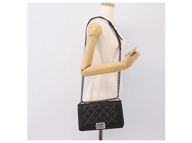 Borsa a catena CHANEL Boy Chanel Matelasse in pelle di vitello nera argento CC Auth 199543M Nero - vista 22