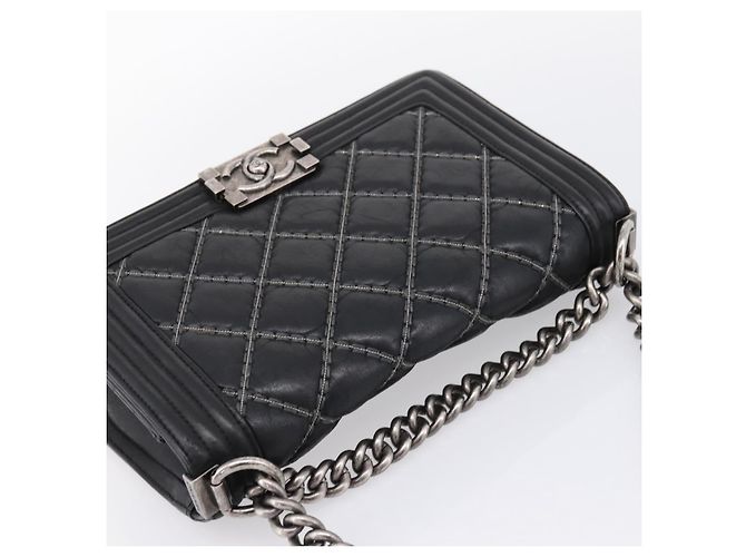 Borsa a catena CHANEL Boy Chanel Matelasse in pelle di vitello nera argento CC Auth 199543M Nero - vista 6