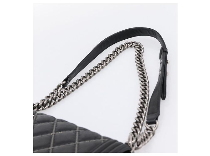 Borsa a catena CHANEL Boy Chanel Matelasse in pelle di vitello nera argento CC Auth 199543M Nero - vista 8