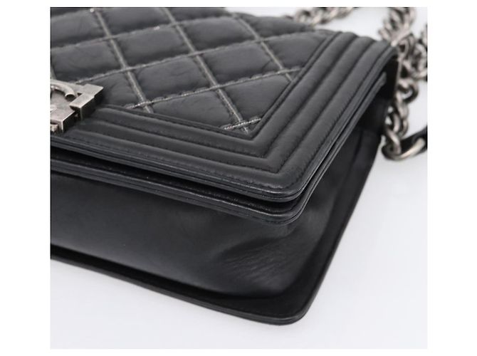 Borsa a catena CHANEL Boy Chanel Matelasse in pelle di vitello nera argento CC Auth 199543M Nero - vista 9