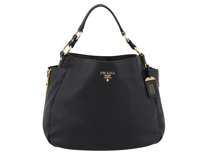 Bolsa de mão PRADA Vitterodino em couro preto e dourado Auth 200844V - vista 13