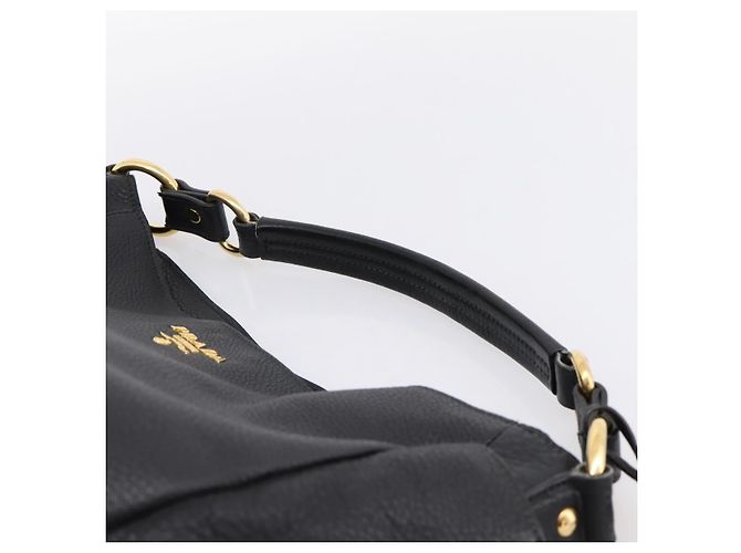Bolsa de mão PRADA Vitterodino em couro preto e dourado Auth 200844V - vista 14