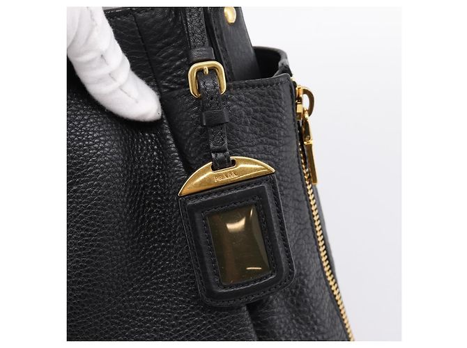 Bolsa de mão PRADA Vitterodino em couro preto e dourado Auth 200844V - vista 18