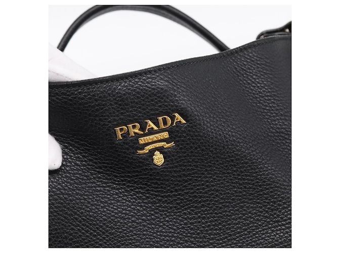 Bolsa de mão PRADA Vitterodino em couro preto e dourado Auth 200844V - vista 19