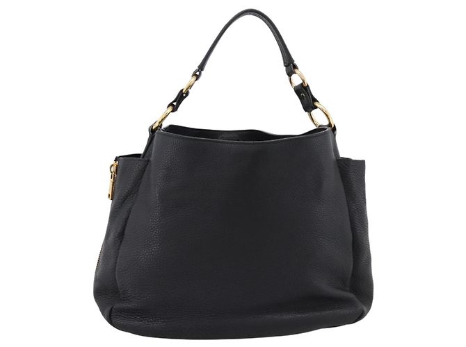Bolsa de mão PRADA Vitterodino em couro preto e dourado Auth 200844V - vista 2