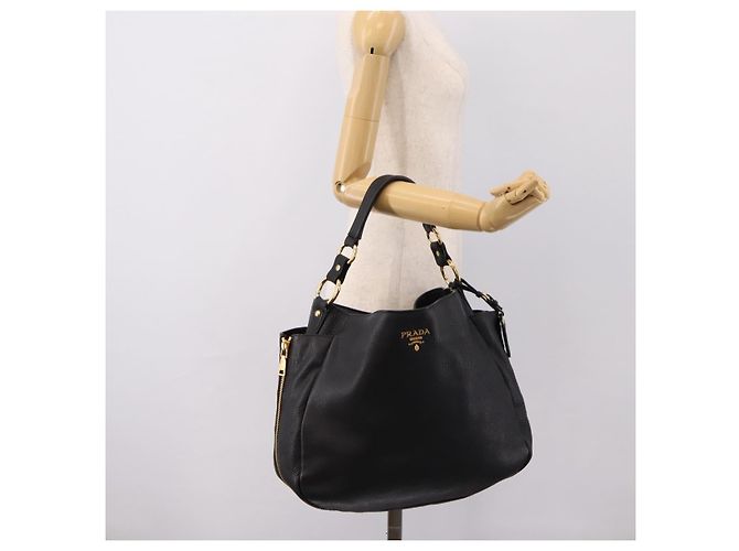 Bolsa de mão PRADA Vitterodino em couro preto e dourado Auth 200844V - vista 25