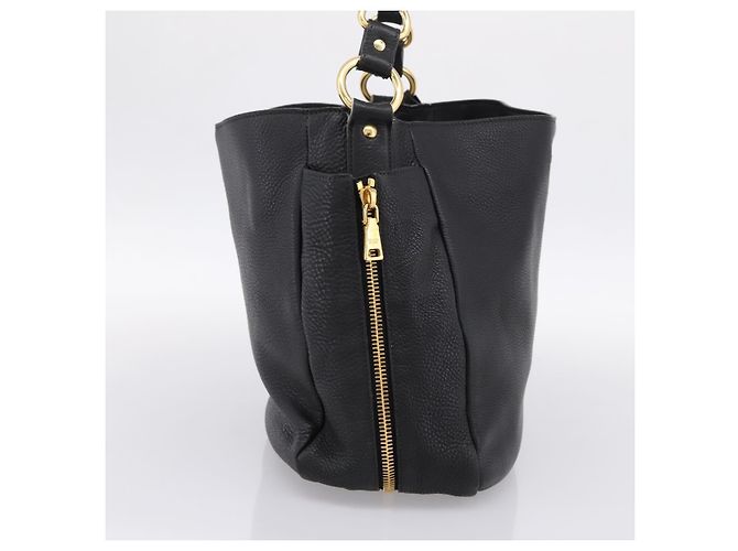 Bolsa de mão PRADA Vitterodino em couro preto e dourado Auth 200844V - vista 3