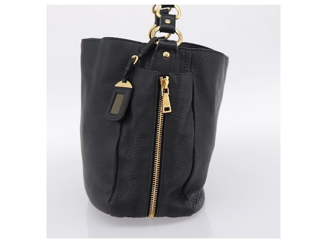 Bolsa de mão PRADA Vitterodino em couro preto e dourado Auth 200844V - vista 4