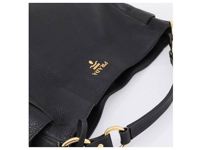 Bolsa de mão PRADA Vitterodino em couro preto e dourado Auth 200844V - vista 6