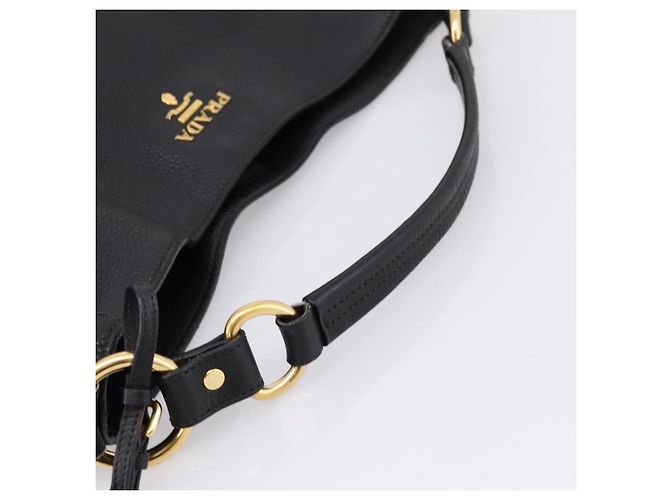 Bolsa de mão PRADA Vitterodino em couro preto e dourado Auth 200844V - vista 7
