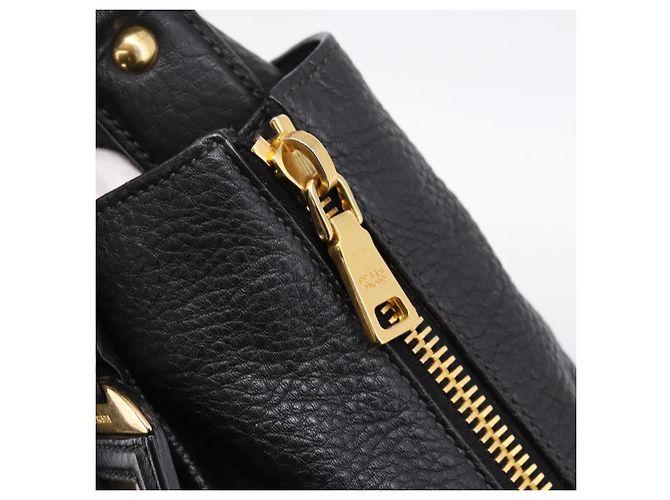 Bolsa de mão PRADA Vitterodino em couro preto e dourado Auth 200844V - vista 9