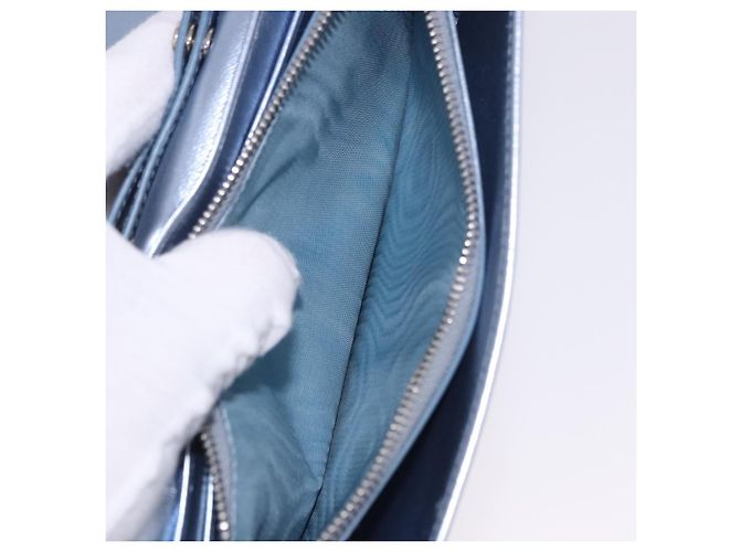 Sac à épaule portefeuille Miu Miu Matelassé en cuir bleu clair argenté Auth 200112M - vue 11