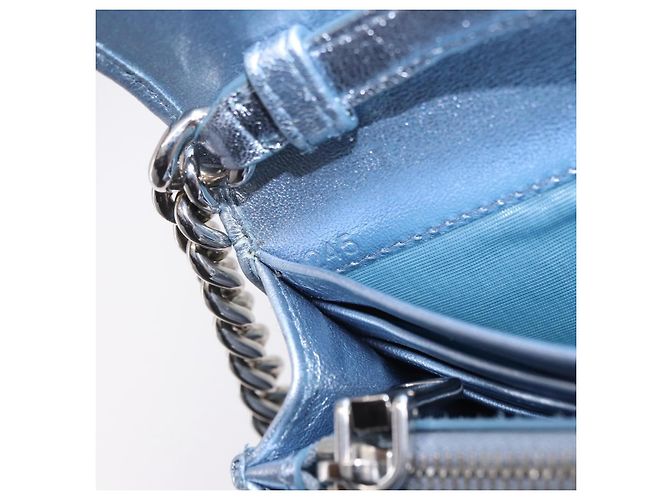 Sac à épaule portefeuille Miu Miu Matelassé en cuir bleu clair argenté Auth 200112M - vue 12