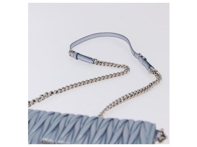 Sac à épaule portefeuille Miu Miu Matelassé en cuir bleu clair argenté Auth 200112M - vue 14