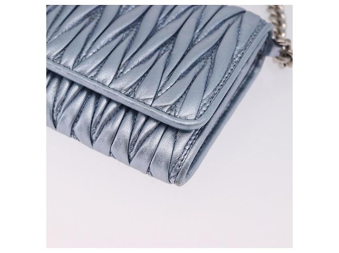 Sac à épaule portefeuille Miu Miu Matelassé en cuir bleu clair argenté Auth 200112M - vue 16