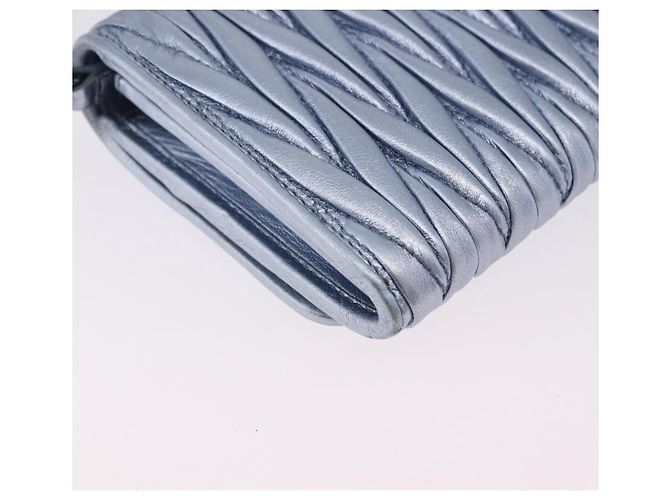 Sac à épaule portefeuille Miu Miu Matelassé en cuir bleu clair argenté Auth 200112M - vue 17