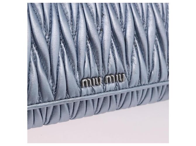 Sac à épaule portefeuille Miu Miu Matelassé en cuir bleu clair argenté Auth 200112M - vue 19