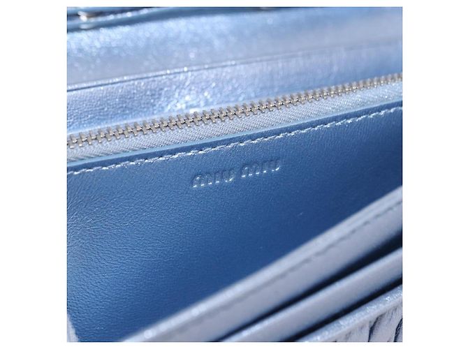 Sac à épaule portefeuille Miu Miu Matelassé en cuir bleu clair argenté Auth 200112M - vue 20