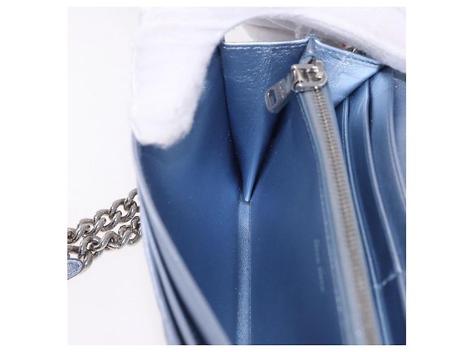 Sac à épaule portefeuille Miu Miu Matelassé en cuir bleu clair argenté Auth 200112M - vue 22