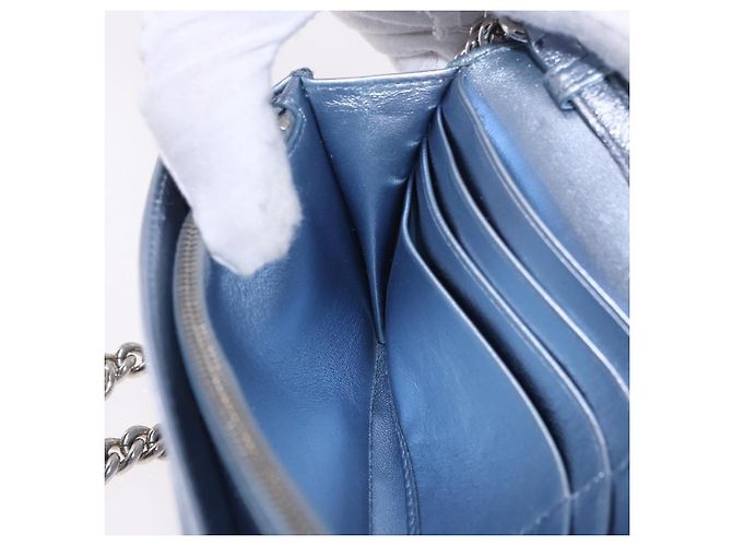 Sac à épaule portefeuille Miu Miu Matelassé en cuir bleu clair argenté Auth 200112M - vue 25