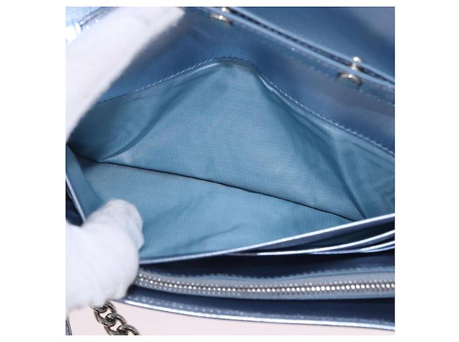 Sac à épaule portefeuille Miu Miu Matelassé en cuir bleu clair argenté Auth 200112M - vue 26
